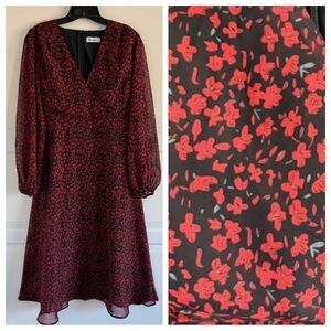 Vernacular Red and Black Floral Print Midi Dress Size Small 41611